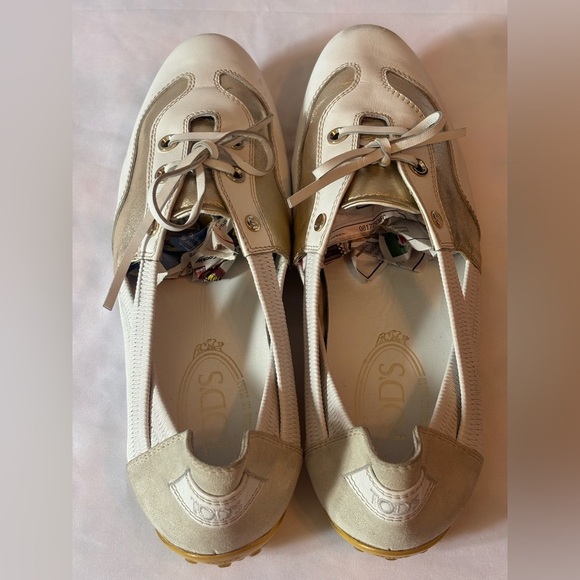 🧡CLEAN TOD’S 38.5 Elegant Women's Cream and Gold 🥿 flat .🧡🧡 - Picture 12 of 17